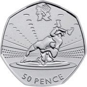 50 Pence - Elizabeth II Wrestling; Silver, United Kingdom, 2011 reverse image