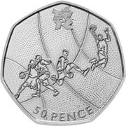 50 Pence - Elizabeth II Basketball; Silver, United Kingdom, 2011 reverse image
