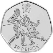 50 Pence - Elizabeth II Fencing; Silver, United Kingdom, 2011 reverse image