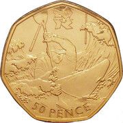50 Pence - Elizabeth II Canoeing; Gold Proof, United Kingdom, 2011 reverse image