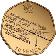 50 Pence - Elizabeth II Rowing; Gold Proof, United Kingdom, 2011 reverse image