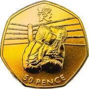 50 Pence - Elizabeth II Boxing; Gold Piedfort, United Kingdom, 2012 reverse image