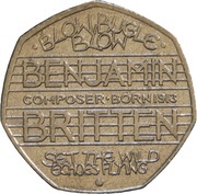 50 Pence - Elizabeth II 4th portrait; Benjamin Britten, United Kingdom, 2013 reverse image