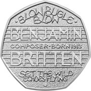 50 Pence - Elizabeth II Benjamin Britten; Silver Piedfort, United Kingdom, 2013 reverse image