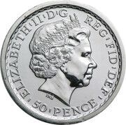 50 Pence - Elizabeth II 5th portrait; 1/4 oz Fine Silver, modified reverse obverse image