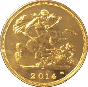 ½ Sovereign - Elizabeth II 4th portrait; Delhi mint, United Kingdom, 2014 reverse image