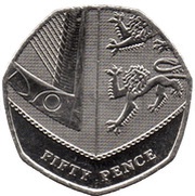 50 Pence - Elizabeth II 5th portrait; Royal Shield, United Kingdom, 2015-2022 reverse image