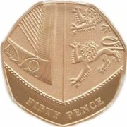 50 Pence - Elizabeth II 5th portrait; Royal Shield, Gold Proof, United Kingdom, 2015-2022 reverse image