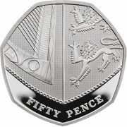 50 Pence - Elizabeth II 5th portrait; Royal Shield, Platinum Proof, United Kingdom, 2015-2022 reverse image