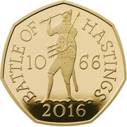 50 Pence - Elizabeth II Battle of Hastings; Gold Proof, United Kingdom, 2016 reverse image