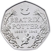 50 Pence - Elizabeth II 5th portrait; Beatrix Potter, United Kingdom, 2016 reverse image