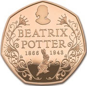 50 Pence - Elizabeth II Beatrix Potter; Gold Proof, United Kingdom, 2016 reverse image