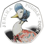 50 Pence - Elizabeth II Jemima Puddle-Duck; Silver Proof, United Kingdom, 2016 reverse image