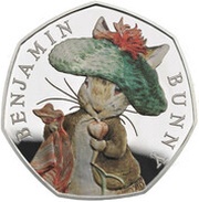 50 Pence - Elizabeth II Benjamin Bunny; Silver Proof, United Kingdom, 2017 reverse image