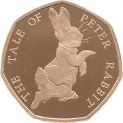 50 Pence - Elizabeth II Peter Rabbit; Gold Proof, United Kingdom, 2017 reverse image