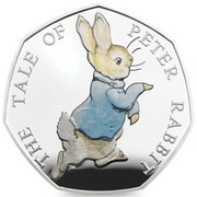 50 Pence - Elizabeth II Peter Rabbit; Silver Proof, United Kingdom, 2017 reverse image