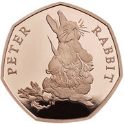 50 Pence - Elizabeth II Peter Rabbit; Gold Proof, United Kingdom, 2018 reverse image