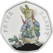 50 Pence - Elizabeth II Peter Rabbit; Silver Proof, United Kingdom, 2018 reverse image