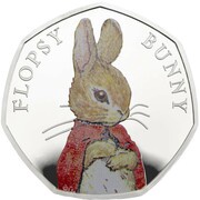 50 Pence - Elizabeth II Flopsy Bunny; Silver Proof, United Kingdom, 2018 reverse image