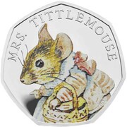 50 Pence - Elizabeth II Mrs Tittlemouse; Silver Proof, United Kingdom, 2018 reverse image