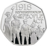 50 Pence - Elizabeth II People Act 1918; Silver Proof, United Kingdom, 2018 reverse image