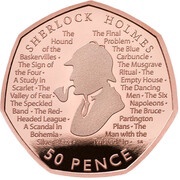 50 Pence - Elizabeth II Sherlock Holmes; Gold Proof, United Kingdom, 2019 reverse image