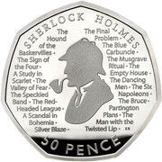 50 Pence - Elizabeth II Sherlock Holmes; Silver Proof, United Kingdom, 2019 reverse image