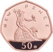 50 Pence - Elizabeth II Britannia, 50 Years; Gold Piedfort, United Kingdom, 2019 reverse image