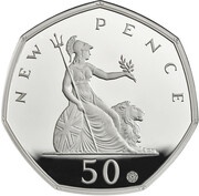 50 Pence - Elizabeth II Britannia, 50 Years; Silver Proof, United Kingdom, 2019 reverse image