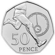 50 Pence - Elizabeth II 5th Portrait; Four Minute Mile, United Kingdom, 2019 reverse image