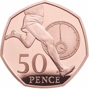 50 Pence - Elizabeth II Four Minute Mile; Gold Proof, United Kingdom, 2019 reverse image