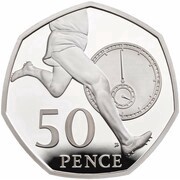 50 Pence - Elizabeth II Four Minute Mile; Silver Proof, United Kingdom, 2019 reverse image