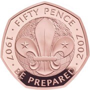 50 Pence - Elizabeth II Scouting Movement; Gold Proof, United Kingdom, 2019 reverse image