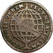 80 Réis Countermarked on 40 Reis, KM#184.1., Brazil, 1809 reverse image