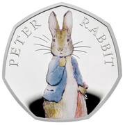 50 Pence - Elizabeth II Peter Rabbit; Silver Proof, United Kingdom, 2019 reverse image