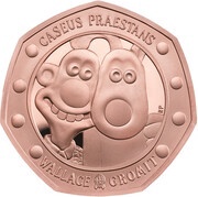 50 Pence - Elizabeth II Wallace and Gromit; Gold Proof, United Kingdom, 2019 reverse image