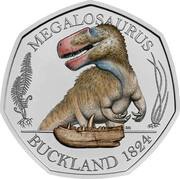 50 Pence - Elizabeth II 5th Portrait; Megalosaurus, United Kingdom, 2020 reverse image