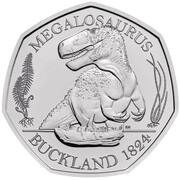 50 Pence - Elizabeth II 5th Portrait; Megalosaurus, United Kingdom, 2020 reverse image