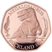 50 Pence - Elizabeth II Megalosaurus; Gold Proof, United Kingdom, 2020 reverse image