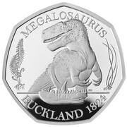 50 Pence - Elizabeth II Megalosaurus; Silver Proof, United Kingdom, 2020 reverse image