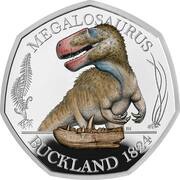 50 Pence - Elizabeth II Megalosaurus; Silver Proof, United Kingdom, 2020 reverse image