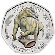 50 Pence - Elizabeth II 5th Portrait; Iguanodon, United Kingdom, 2020 reverse image
