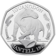 50 Pence - Elizabeth II Iguanodon; Silver Proof, United Kingdom, 2020 reverse image