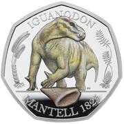50 Pence - Elizabeth II Iguanodon; Silver Proof, United Kingdom, 2020 reverse image