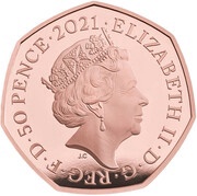 50 Pence - Elizabeth II 5th Portrait; Decimalisation Anniversary, Gold Piedfort obverse image