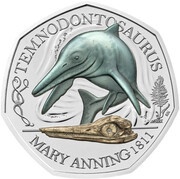 50 Pence - Elizabeth II 5th portrait; Temnodontosaurus, United Kingdom, 2021 reverse image