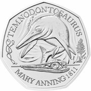 50 Pence - Elizabeth II 5th portrait; Temnodontosaurus, United Kingdom, 2021 reverse image