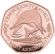 50 Pence - Elizabeth II Temnodontosaurus; Gold Proof, United Kingdom, 2021 reverse image