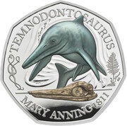 50 Pence - Elizabeth II Temnodontosaurus; Silver Proof, United Kingdom, 2021 reverse image