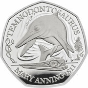 50 Pence - Elizabeth II Temnodontosaurus; Silver Proof, United Kingdom, 2021 reverse image